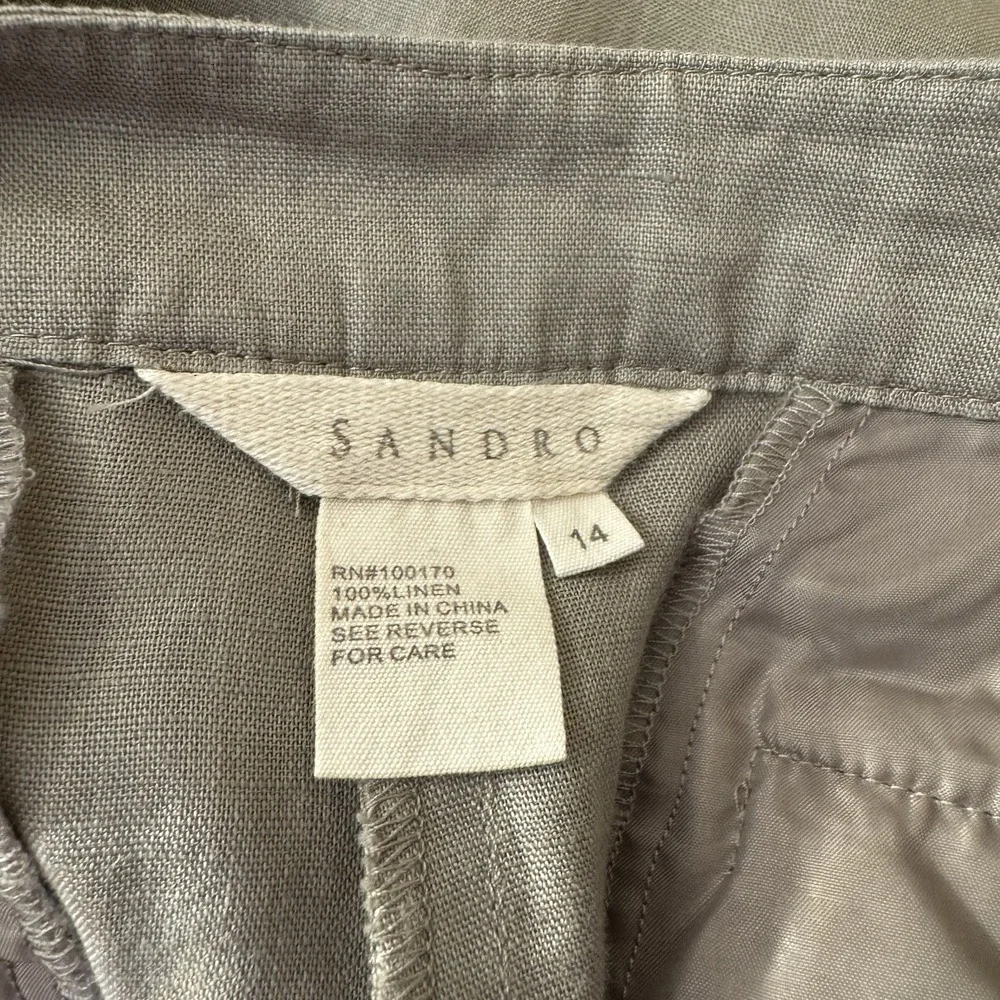 Sandro Linen Trousers Women 14 Taupe Wide Leg Pants Beachy Resort Coastal Casual - Picture 3 of 5